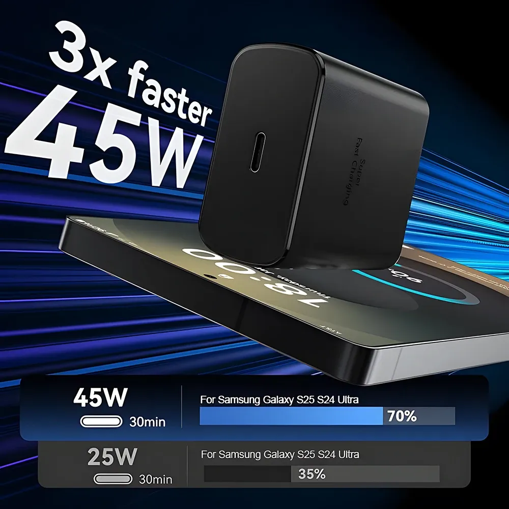 Chargeur rapide 45W avec câble USB-C pour Samsung Galaxy S25, S24, S23, S22, S21 Ultra et Note 20 2