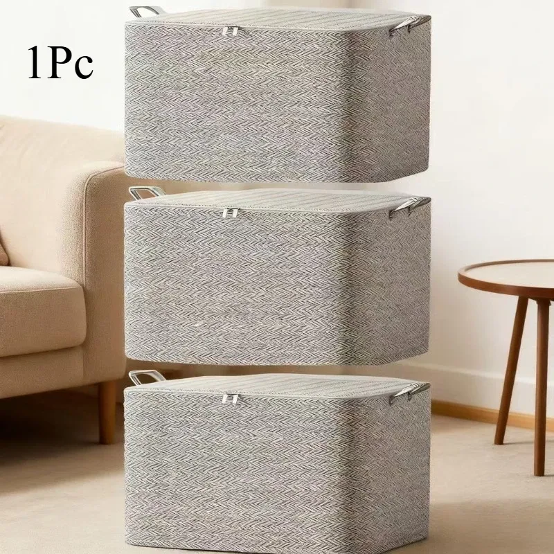 Grande boîte de rangement pliable avec couvercle en tissu non tissé robuste, idéale pour sous le lit, l'armoire et les déplacements – 1 pièce 3