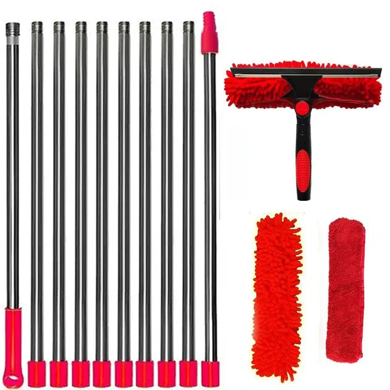 Kit de nettoyage de vitres 2 en 1 extensible : raclette double face et raclette pivotante à 180° 10