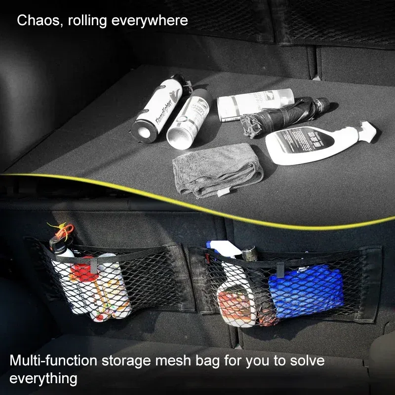 Filet de rangement élastique pour dossier de siège arrière de voiture, à fixation adhésive universelle 2