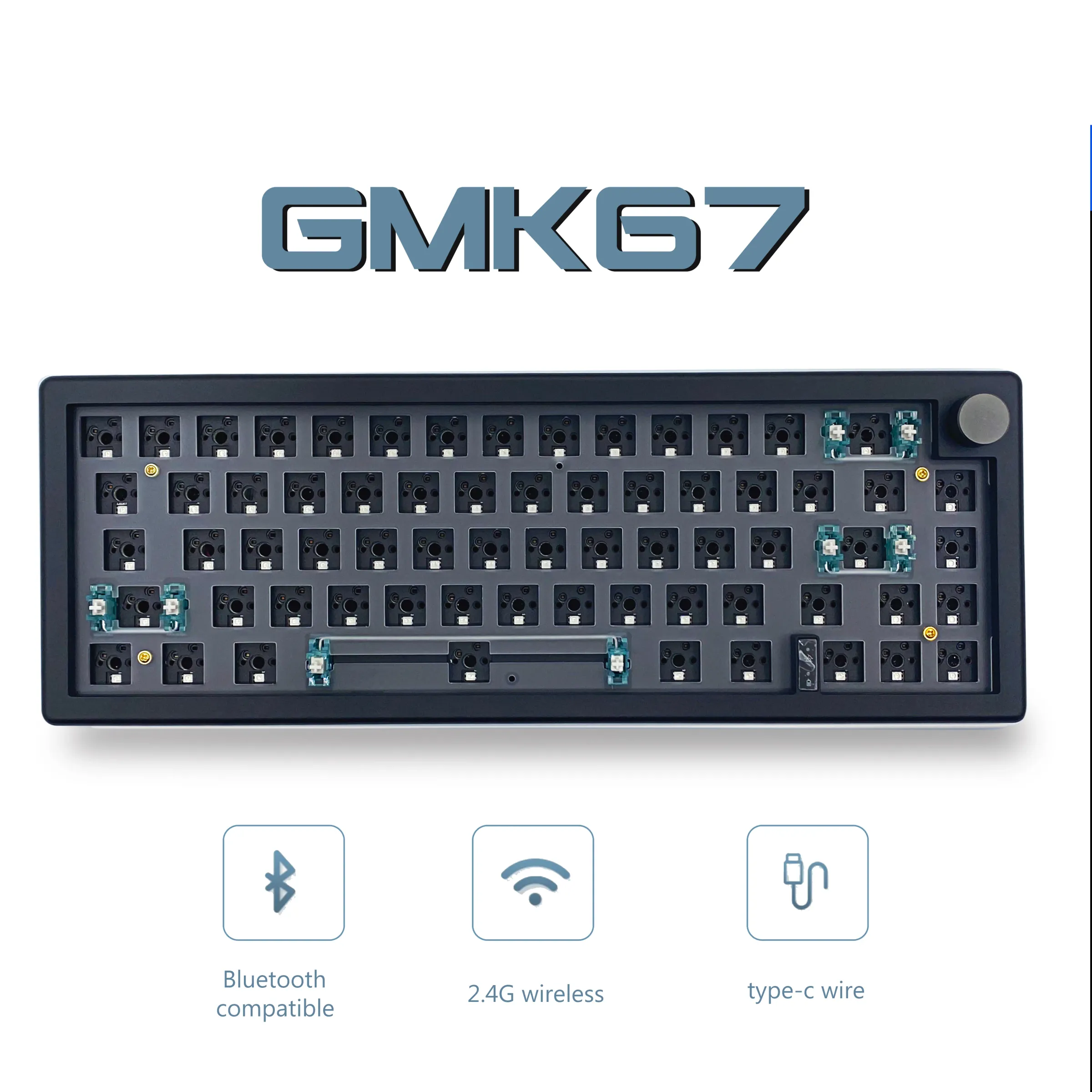 Clavier mécanique personnalisable GMK67 65 %, sans fil Bluetooth 2.4 GHz, à joints en mousse, switches échangeables à chaud, rétroéclairage RVB 9