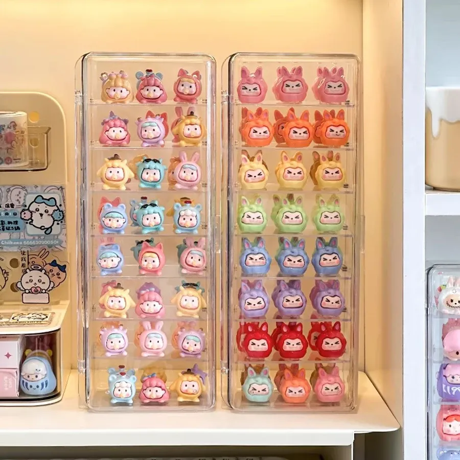 Boîte de rangement multicouche anti-poussière avec petite vitrine et compartiment aveugle 6