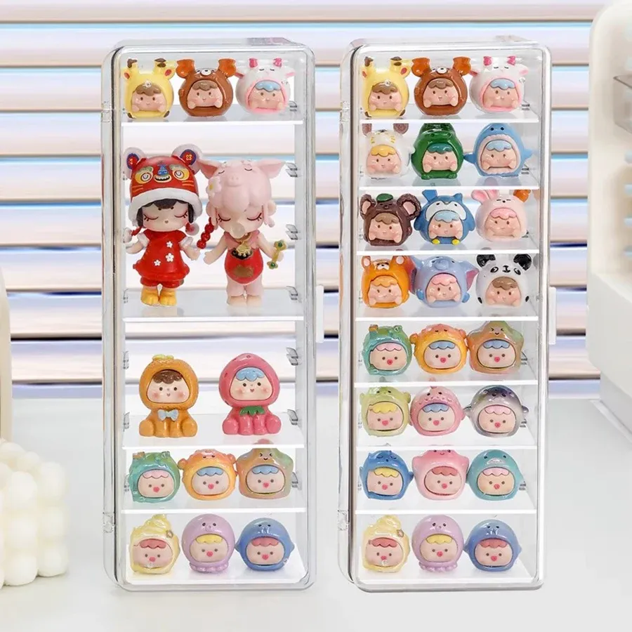 Boîte de rangement multicouche anti-poussière avec vitrine, vue d'ensemble