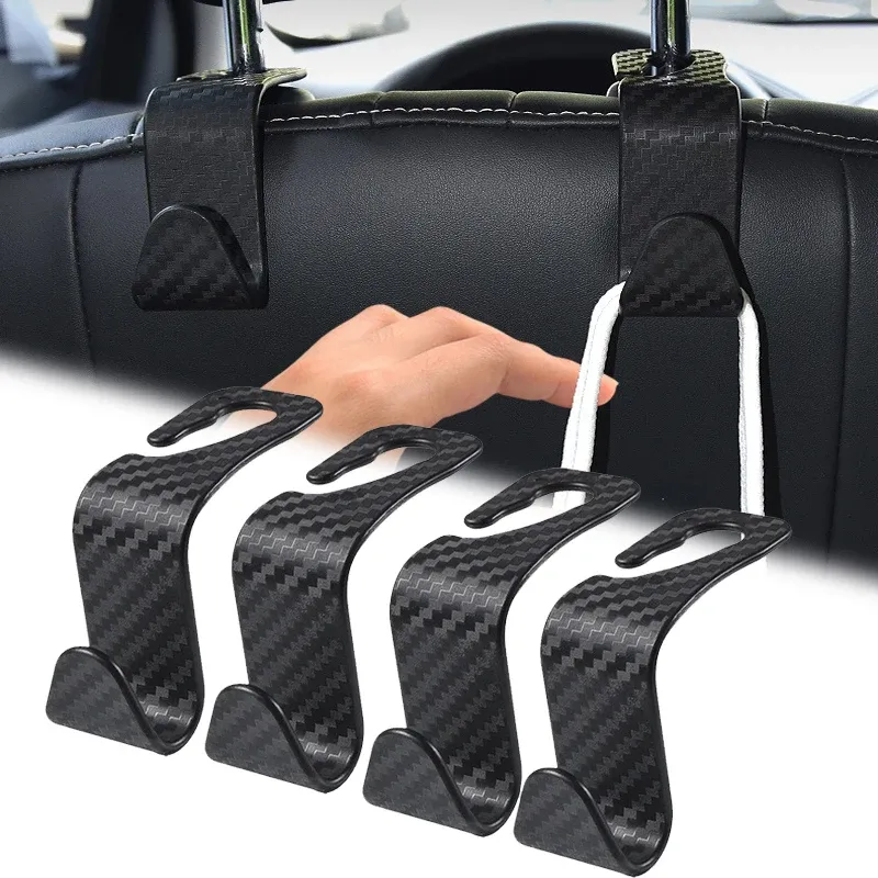 Crochet en fibre de carbone pour appui-tête de voiture, lot de 4, organisateur de siège arrière, crochet pour sac à main, cintre à vêtements, accessoire d'intérieur automobile - Image 1