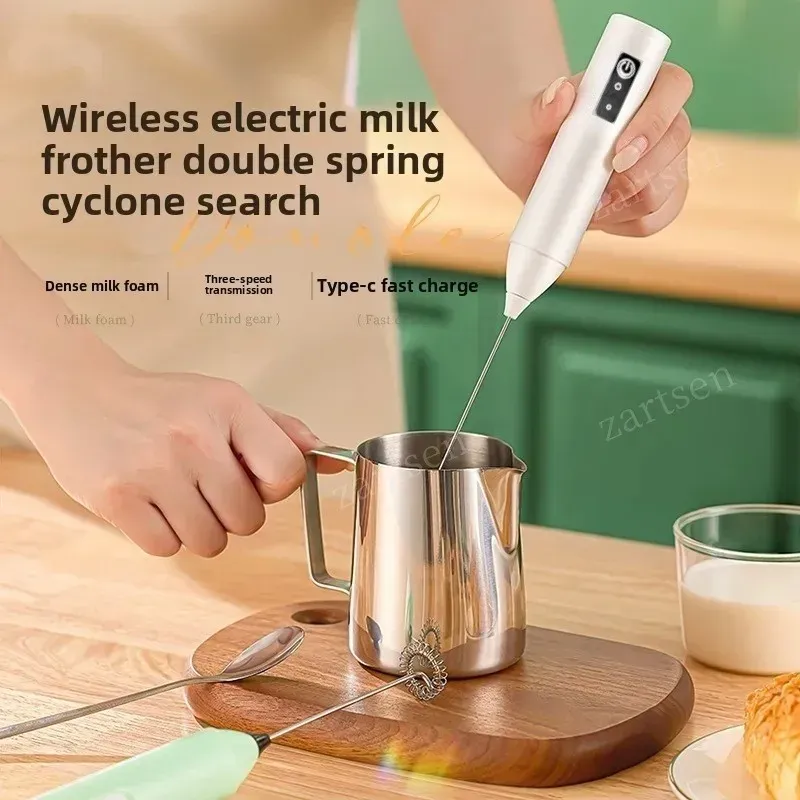 Mousseur à lait électrique sans fil rechargeable en USB-C, en acier inoxydable, fouet à main compact pour café, cappuccino et crème 2