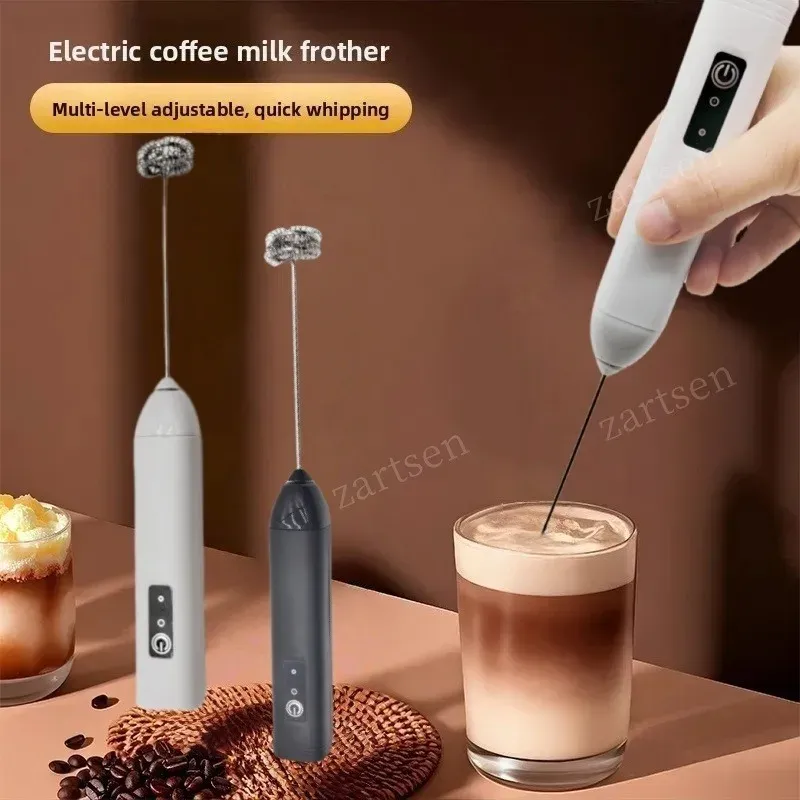 Mousseur à lait électrique sans fil rechargeable en USB-C, en acier inoxydable, fouet à main compact pour café, cappuccino et crème