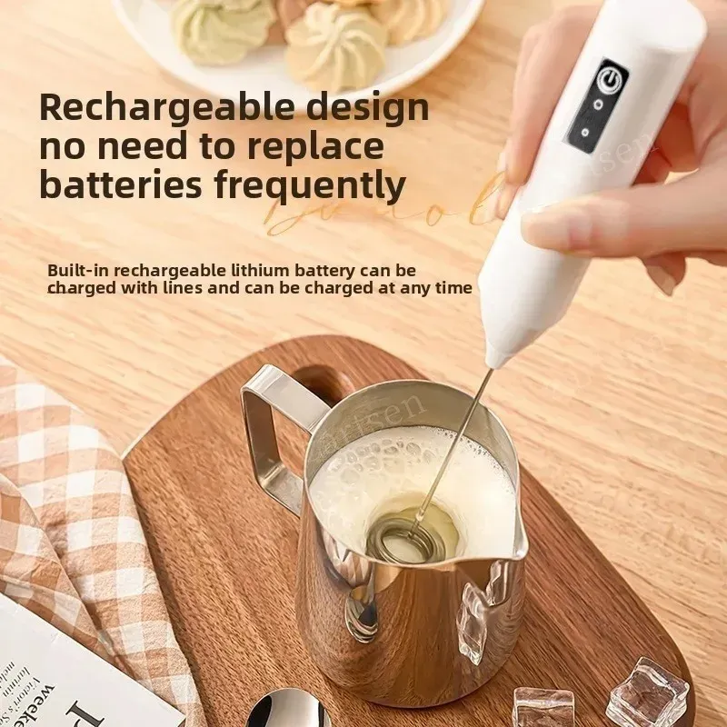 Mousseur à lait électrique sans fil rechargeable en USB-C, en acier inoxydable, fouet à main compact pour café, cappuccino et crème 3