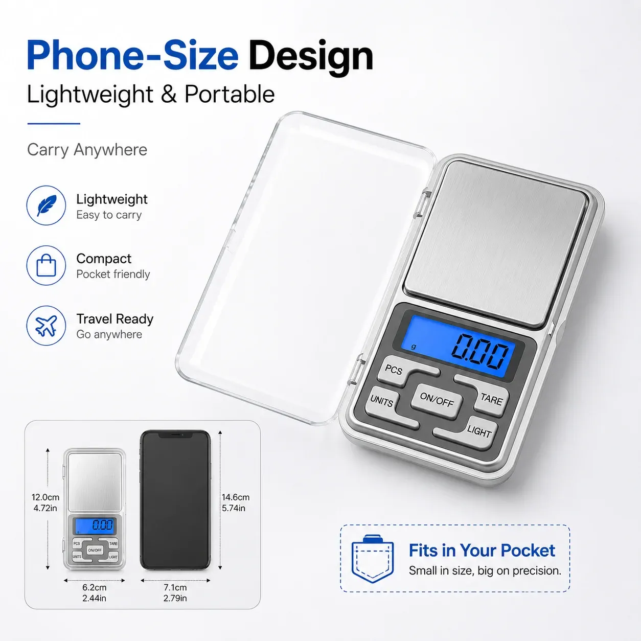 Balance de poche numérique mini 500 g, précision 0,01 g, balance LCD portable pour bijoux, pièces de monnaie, pierres précieuses, perles et petits objets 2