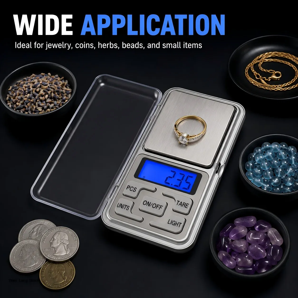 Balance de poche numérique mini 500 g, précision 0,01 g, balance LCD portable pour bijoux, pièces de monnaie, pierres précieuses, perles et petits objets 3