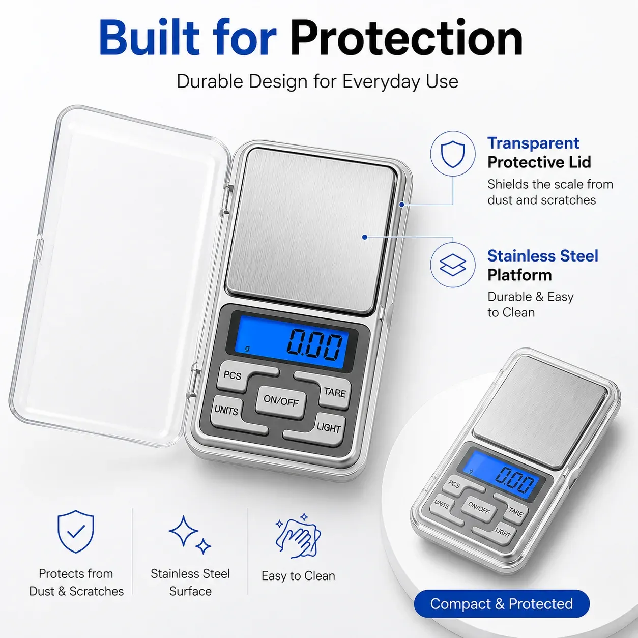 Balance de poche numérique mini 500 g, précision 0,01 g, balance LCD portable pour bijoux, pièces de monnaie, pierres précieuses, perles et petits objets 6