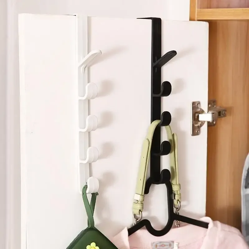Porte-manteau à suspendre derrière la porte, 5 crochets en plastique, rangement pour sacs à main et serviettes, cuisine et salle de bain 2