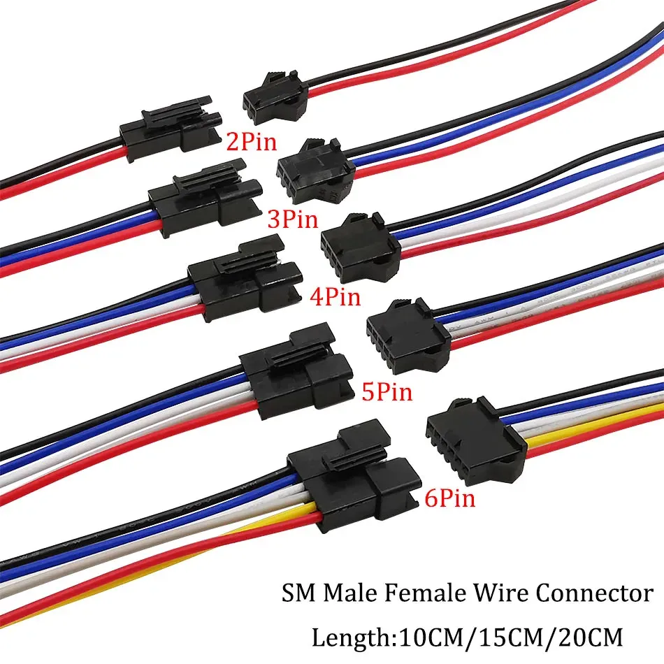 Câble connecteur LED SM JST, 5 paires / 10 pièces, 2/3/4/5/6 broches, fiche mâle et femelle, connecteur de fil pour bande LED RGB et RGBW 5