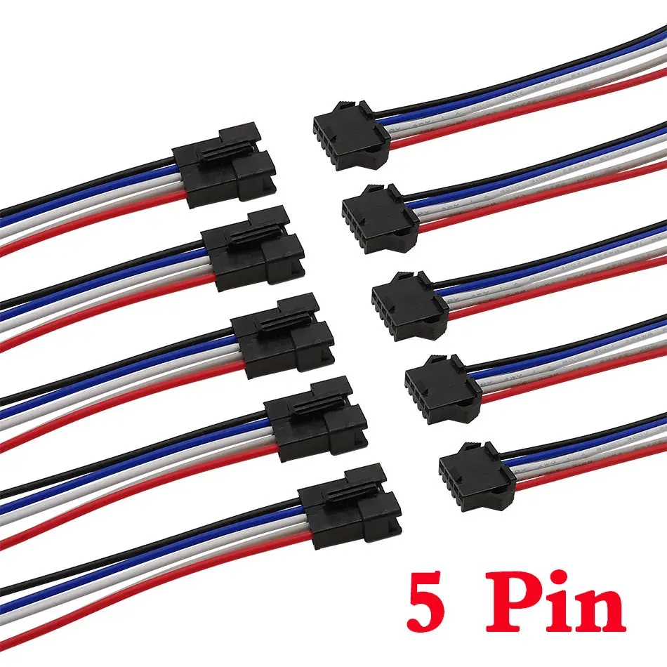 Câble connecteur LED SM JST, 5 paires / 10 pièces, 2/3/4/5/6 broches, fiche mâle et femelle, connecteur de fil pour bande LED RGB et RGBW 11