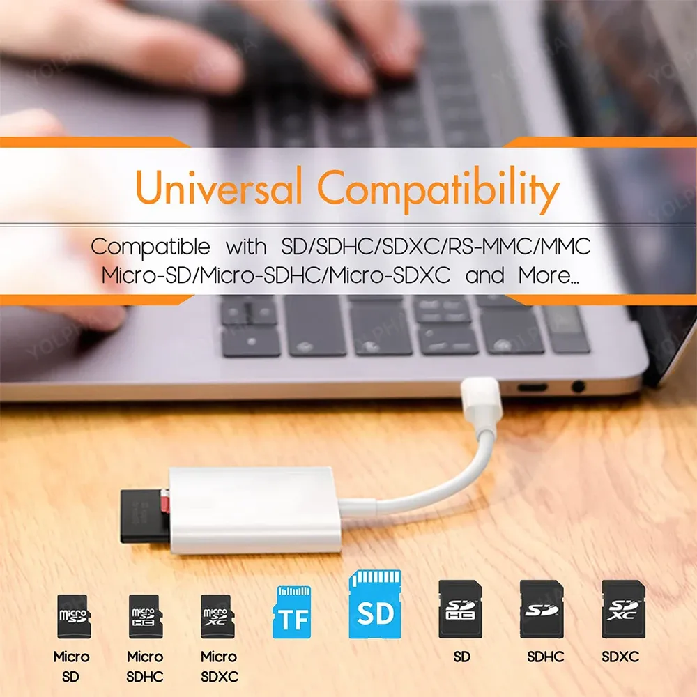 Adaptateur lecteur de cartes mémoire USB Type-C pour cartes SD et TF, compatible Samsung, Huawei, Xiaomi, MacBook et smartphones 5