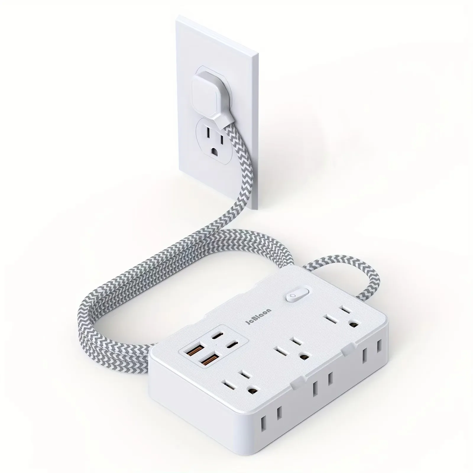Multiprise américaine intelligente avec prises USB-C et chargeur, rallonge tressée pour la maison, protection contre les surtensions - Image 1
