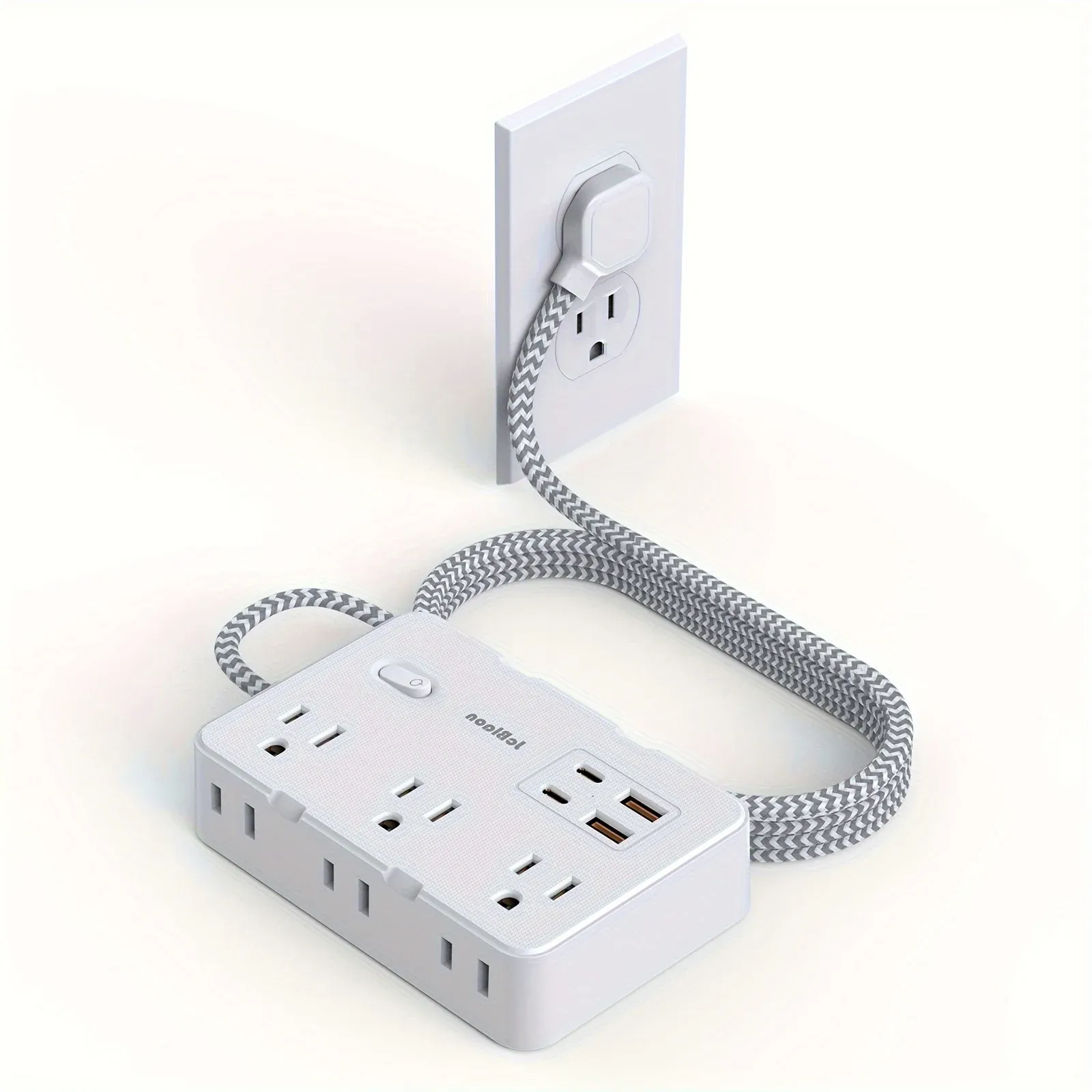 Multiprise américaine intelligente avec prises USB-C et chargeur, rallonge tressée pour la maison, protection contre les surtensions 7