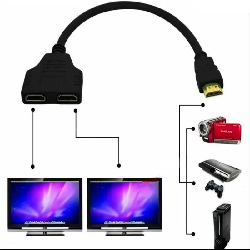Câble répartiteur HDMI, commutateur vidéo 1 entrée vers 2 sorties, adaptateur HD 1080p pour Xbox, PS3, lecteur DVD, HDTV, PC et ordinateur portable 3