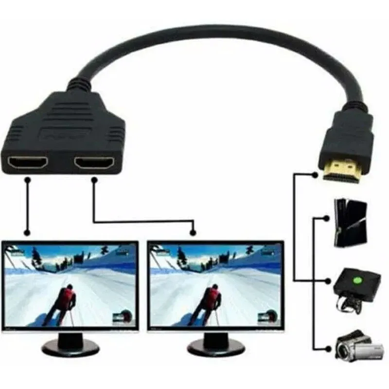 Câble répartiteur HDMI, commutateur vidéo 1 entrée vers 2 sorties, adaptateur HD 1080p pour Xbox, PS3, lecteur DVD, HDTV, PC et ordinateur portable 2