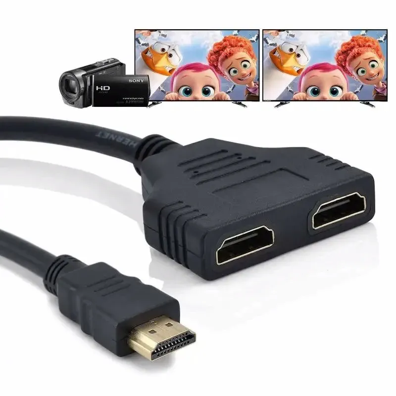 Câble répartiteur HDMI, commutateur vidéo 1 entrée vers 2 sorties, adaptateur HD 1080p pour Xbox, PS3, lecteur DVD, HDTV, PC et ordinateur portable 4