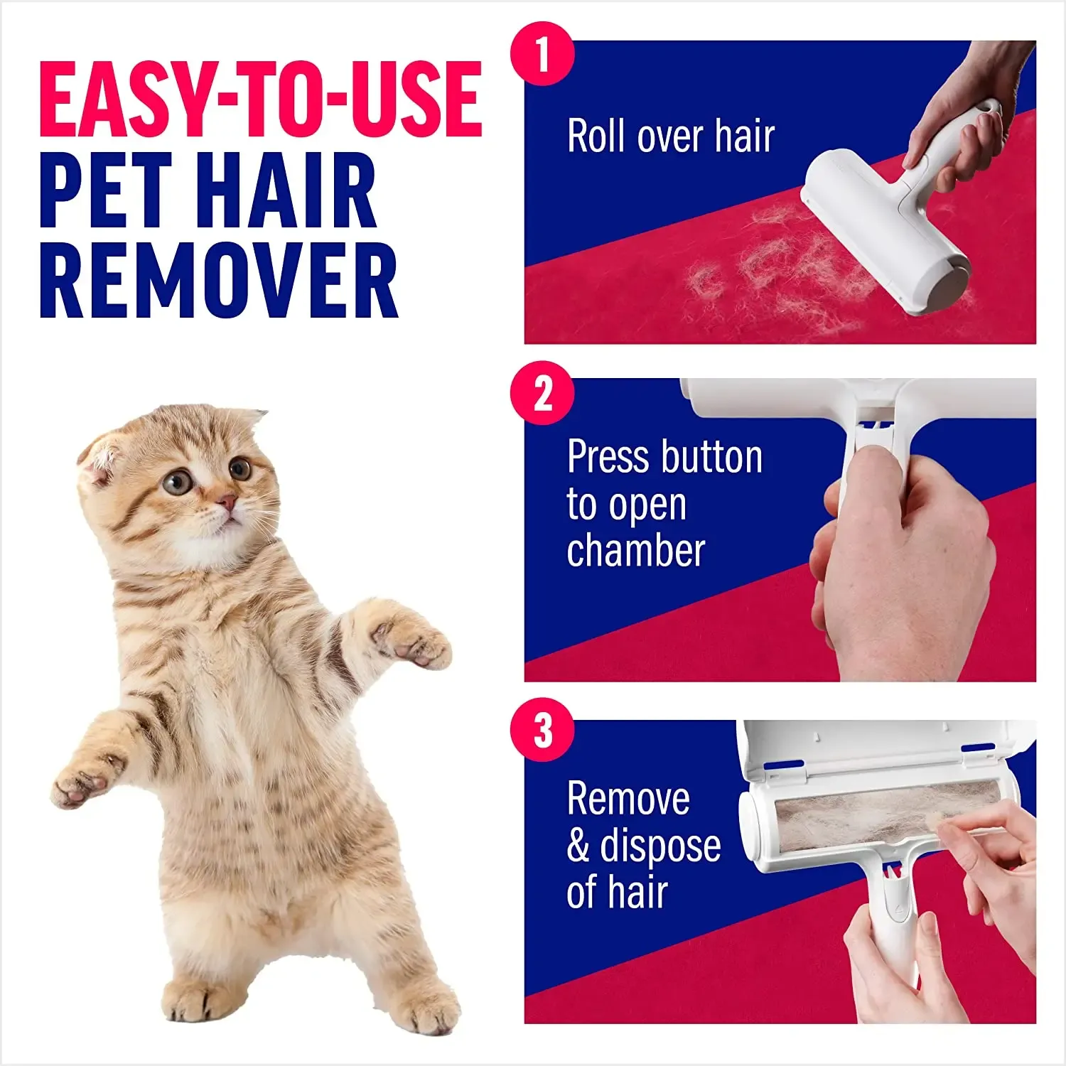 Rouleau d'épilation pour animaux de compagnie, outil anti-poils pour chiens et chats avec base autonettoyante, idéal pour les meubles 3