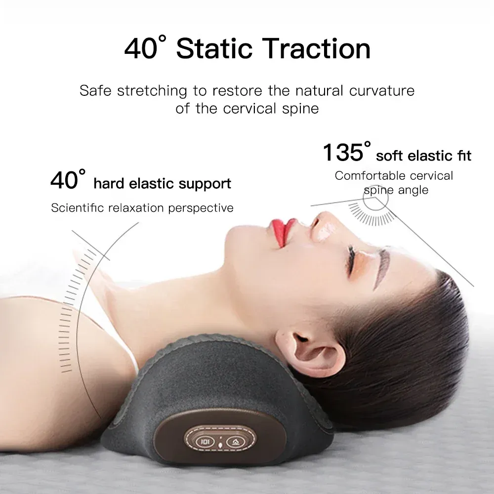 Oreiller cervical électrique avec massage, chauffage et vibration, support orthopédique pour le cou et le dos 4
