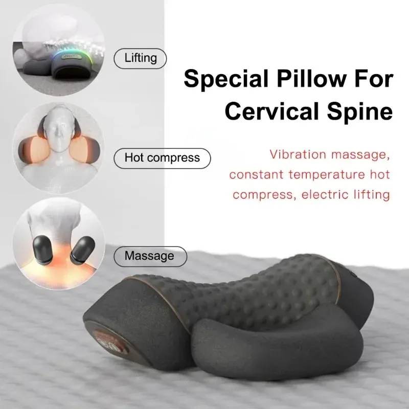 Oreiller cervical électrique avec massage, chauffage et vibration, support orthopédique pour le cou et le dos 6