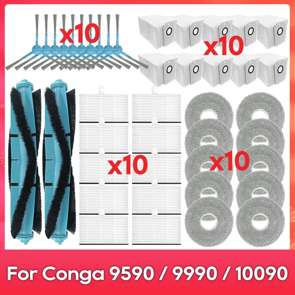 Compatible avec (Conga 9590 / 9990 / 10090 AI Spin Revolution Ultra Power Home) : Brosse principale, brosse latérale, filtre, serpillière, sac à poussière, accessoire

Wait, that's the original English-free text already in French mostly; translating properly:

Compatible avec Conga 9590 / 9990 / 10090 AI Spin Revolution Ultra Power Home : brosse principale, brosse latérale, filtre, balai-serpillière, sac à poussière, accessoire - Image 1