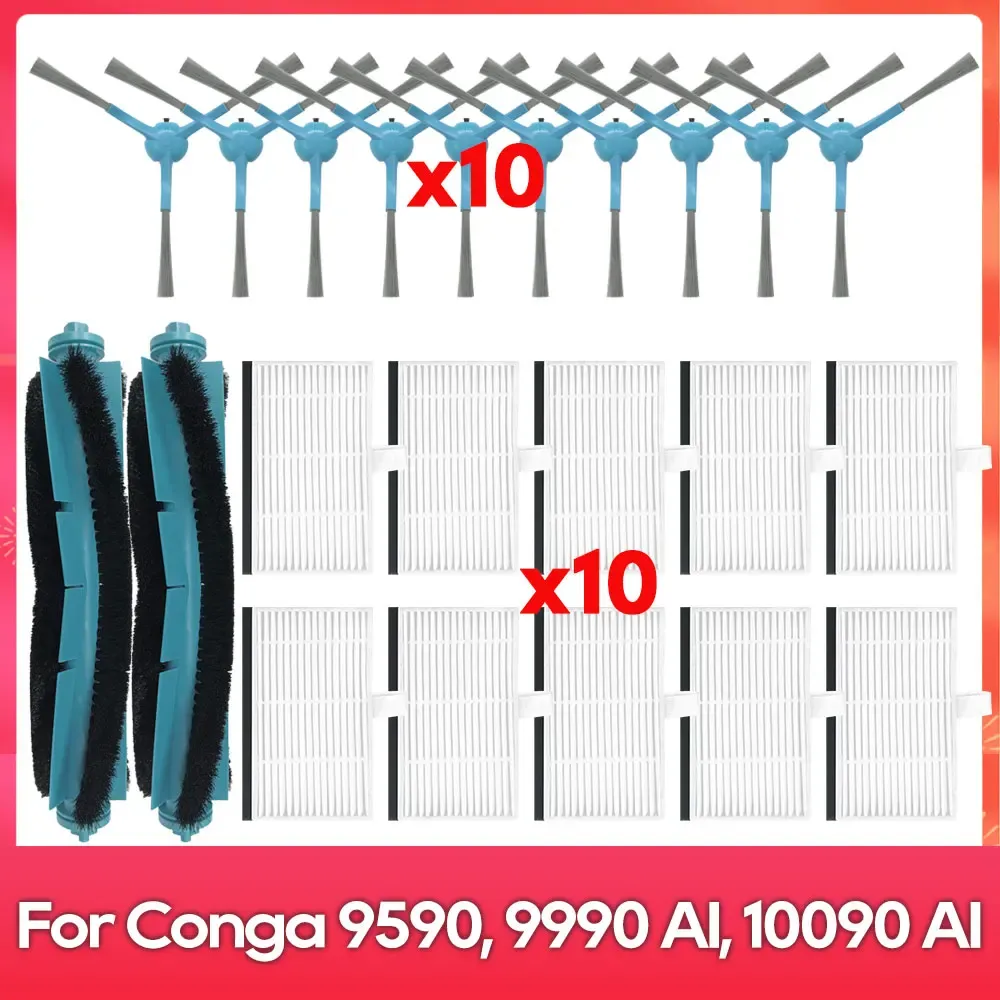 Compatible avec (Conga 9590 / 9990 / 10090 AI Spin Revolution Ultra Power Home) : Brosse principale, brosse latérale, filtre, serpillière, sac à poussière, accessoire

Wait, that's the original English-free text already in French mostly; translating properly:

Compatible avec Conga 9590 / 9990 / 10090 AI Spin Revolution Ultra Power Home : brosse principale, brosse latérale, filtre, balai-serpillière, sac à poussière, accessoire 28