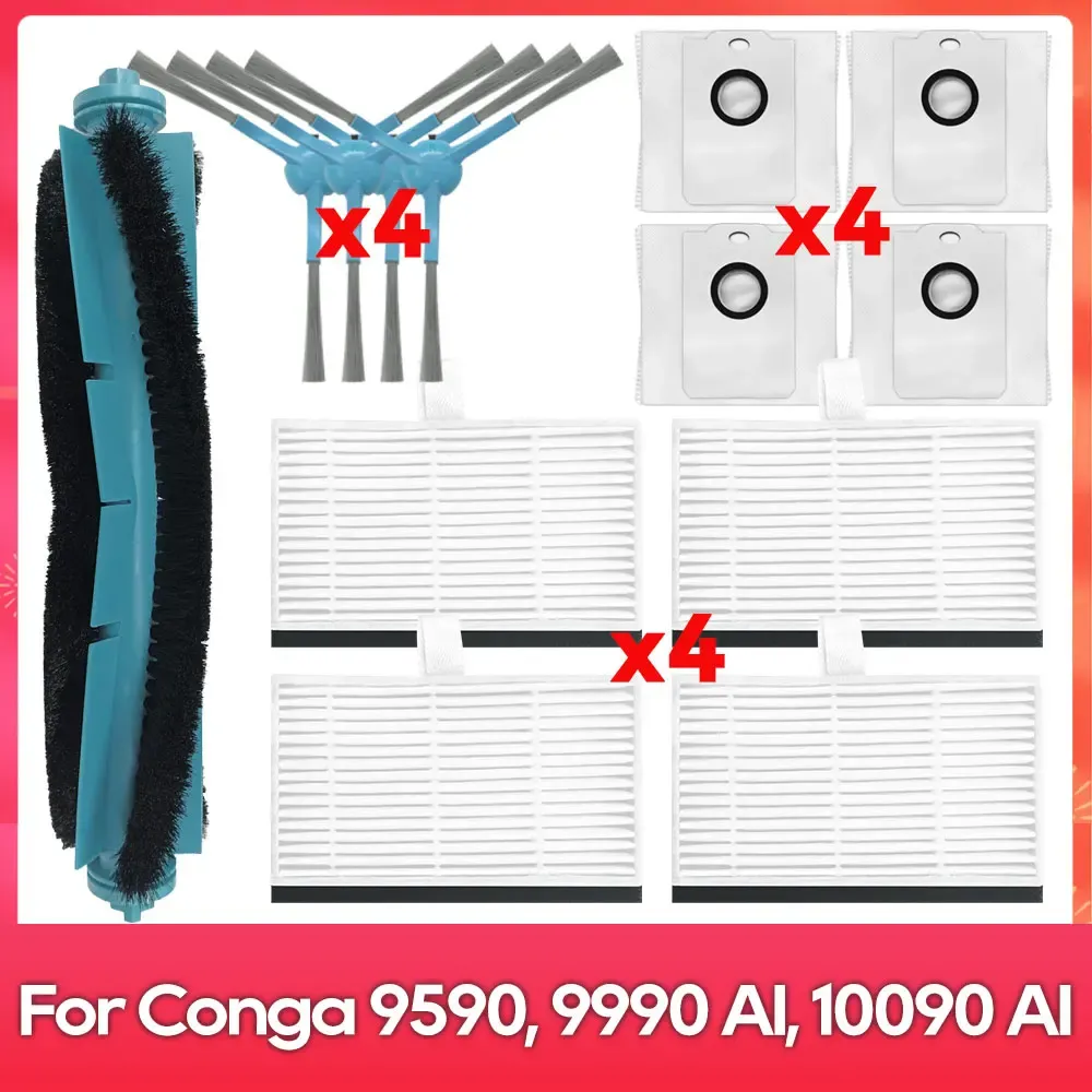 Compatible avec (Conga 9590 / 9990 / 10090 AI Spin Revolution Ultra Power Home) : Brosse principale, brosse latérale, filtre, serpillière, sac à poussière, accessoire

Wait, that's the original English-free text already in French mostly; translating properly:

Compatible avec Conga 9590 / 9990 / 10090 AI Spin Revolution Ultra Power Home : brosse principale, brosse latérale, filtre, balai-serpillière, sac à poussière, accessoire 18