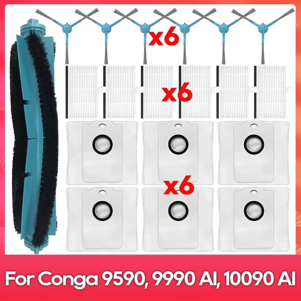 Compatible avec (Conga 9590 / 9990 / 10090 AI Spin Revolution Ultra Power Home) : Brosse principale, brosse latérale, filtre, serpillière, sac à poussière, accessoire

Wait, that's the original English-free text already in French mostly; translating properly:

Compatible avec Conga 9590 / 9990 / 10090 AI Spin Revolution Ultra Power Home : brosse principale, brosse latérale, filtre, balai-serpillière, sac à poussière, accessoire 20
