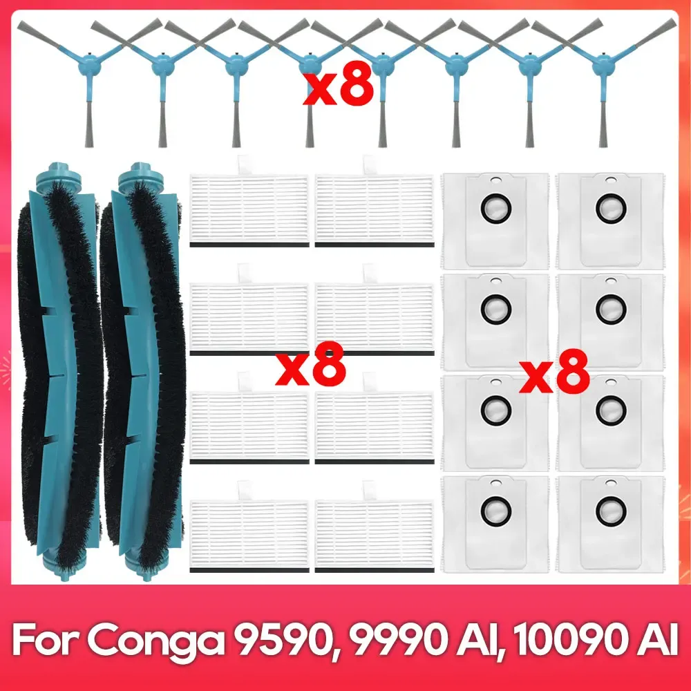 Compatible avec (Conga 9590 / 9990 / 10090 AI Spin Revolution Ultra Power Home) : Brosse principale, brosse latérale, filtre, serpillière, sac à poussière, accessoire

Wait, that's the original English-free text already in French mostly; translating properly:

Compatible avec Conga 9590 / 9990 / 10090 AI Spin Revolution Ultra Power Home : brosse principale, brosse latérale, filtre, balai-serpillière, sac à poussière, accessoire 22