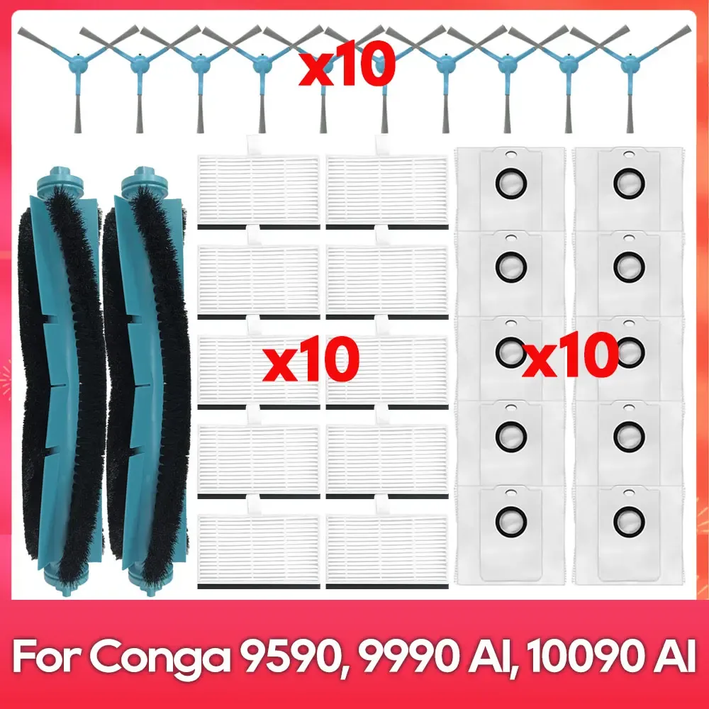 Compatible avec (Conga 9590 / 9990 / 10090 AI Spin Revolution Ultra Power Home) : Brosse principale, brosse latérale, filtre, serpillière, sac à poussière, accessoire

Wait, that's the original English-free text already in French mostly; translating properly:

Compatible avec Conga 9590 / 9990 / 10090 AI Spin Revolution Ultra Power Home : brosse principale, brosse latérale, filtre, balai-serpillière, sac à poussière, accessoire 7