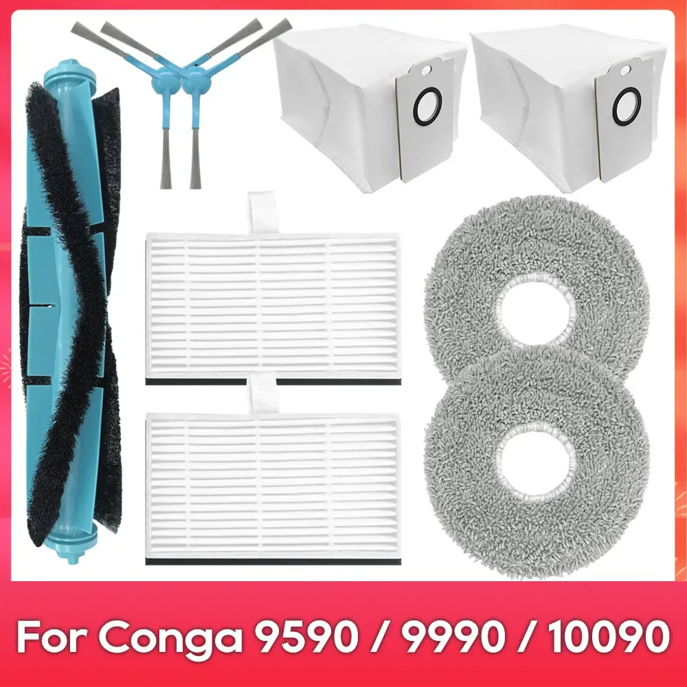 Compatible avec (Conga 9590 / 9990 / 10090 AI Spin Revolution Ultra Power Home) : Brosse principale, brosse latérale, filtre, serpillière, sac à poussière, accessoire

Wait, that's the original English-free text already in French mostly; translating properly:

Compatible avec Conga 9590 / 9990 / 10090 AI Spin Revolution Ultra Power Home : brosse principale, brosse latérale, filtre, balai-serpillière, sac à poussière, accessoire 17