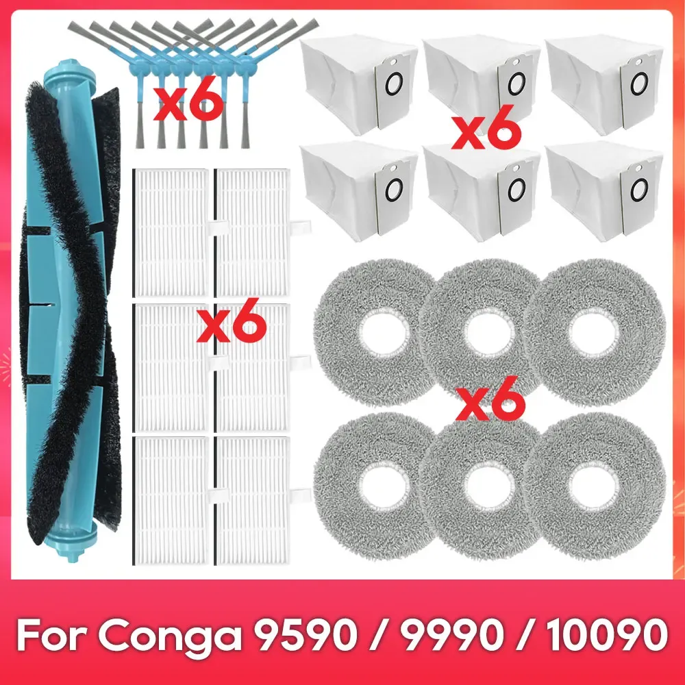 Compatible avec (Conga 9590 / 9990 / 10090 AI Spin Revolution Ultra Power Home) : Brosse principale, brosse latérale, filtre, serpillière, sac à poussière, accessoire

Wait, that's the original English-free text already in French mostly; translating properly:

Compatible avec Conga 9590 / 9990 / 10090 AI Spin Revolution Ultra Power Home : brosse principale, brosse latérale, filtre, balai-serpillière, sac à poussière, accessoire 21