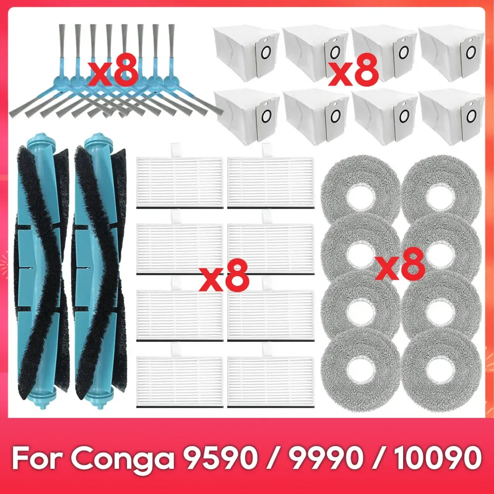 Compatible avec (Conga 9590 / 9990 / 10090 AI Spin Revolution Ultra Power Home) : Brosse principale, brosse latérale, filtre, serpillière, sac à poussière, accessoire

Wait, that's the original English-free text already in French mostly; translating properly:

Compatible avec Conga 9590 / 9990 / 10090 AI Spin Revolution Ultra Power Home : brosse principale, brosse latérale, filtre, balai-serpillière, sac à poussière, accessoire 23