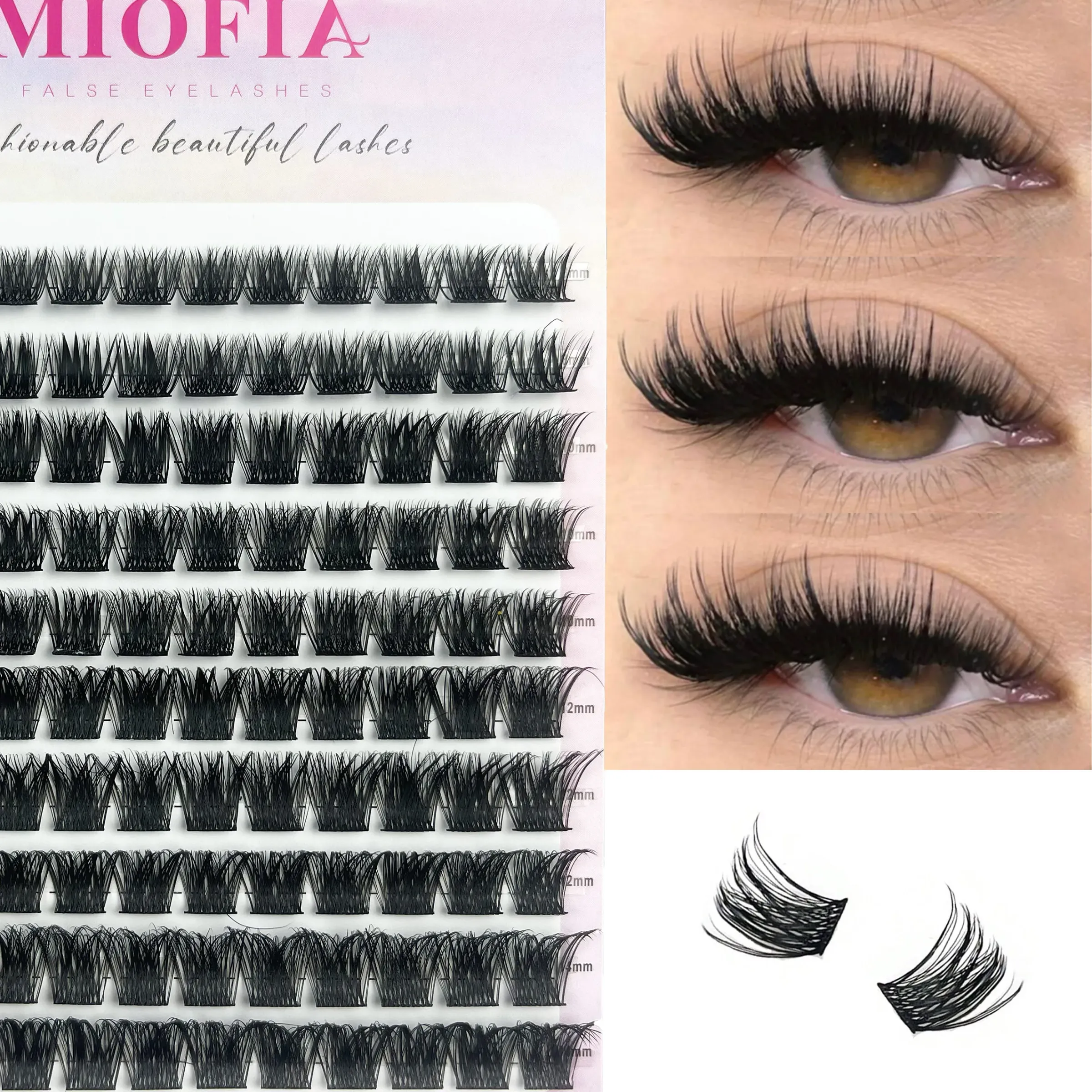 Cils individuels en grappe, courbure D, 8 à 14 mm, plateau mixte, extensions de cils naturelles, faux cils en vison 3D, lot de 120, outils de maquillage - Image 1