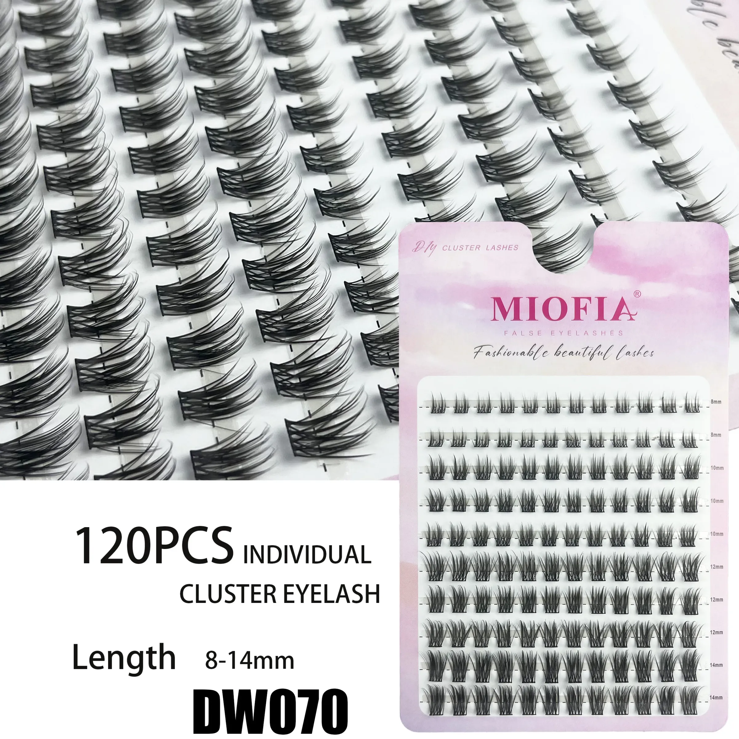 Cils individuels en grappe, courbure D, 8 à 14 mm, plateau mixte, extensions de cils naturelles, faux cils en vison 3D, lot de 120, outils de maquillage 12