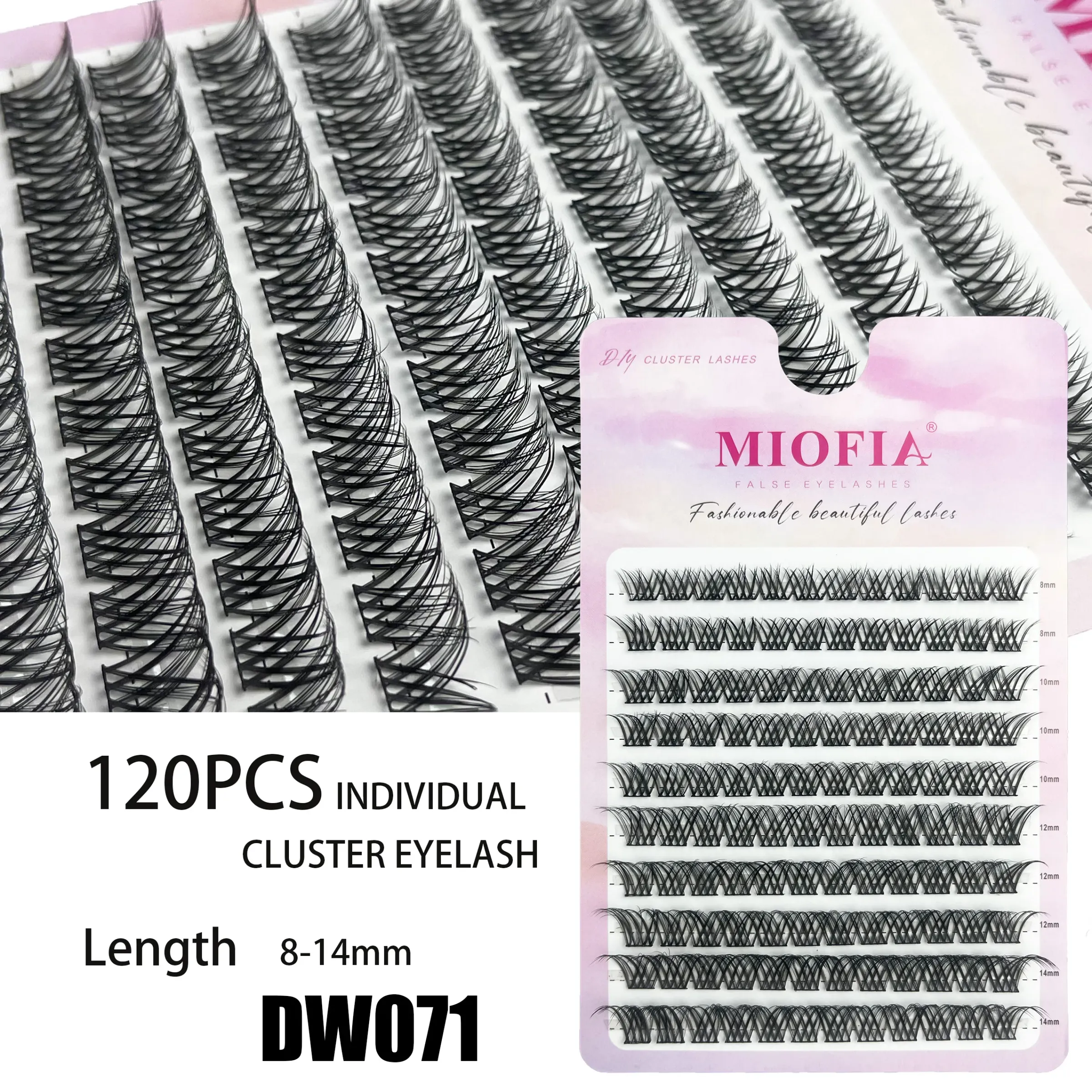 Cils individuels en grappe, courbure D, 8 à 14 mm, plateau mixte, extensions de cils naturelles, faux cils en vison 3D, lot de 120, outils de maquillage 11