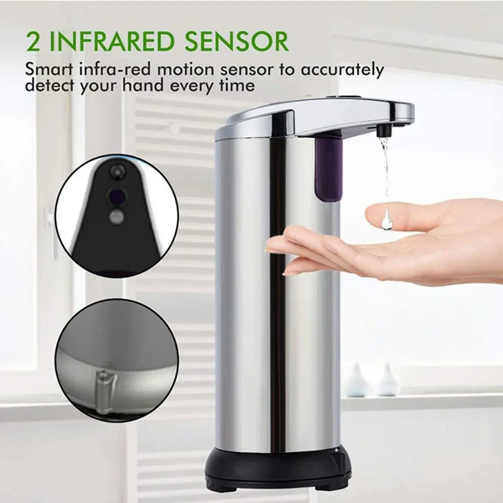 Distributeur de savon intelligent à induction en acier inoxydable, distributeur automatique de savon liquide avec grande capacité pour salle de bain 2