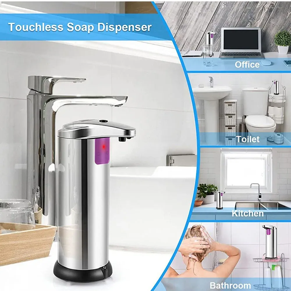 Distributeur de savon intelligent à induction en acier inoxydable, distributeur automatique de savon liquide avec grande capacité pour salle de bain 5