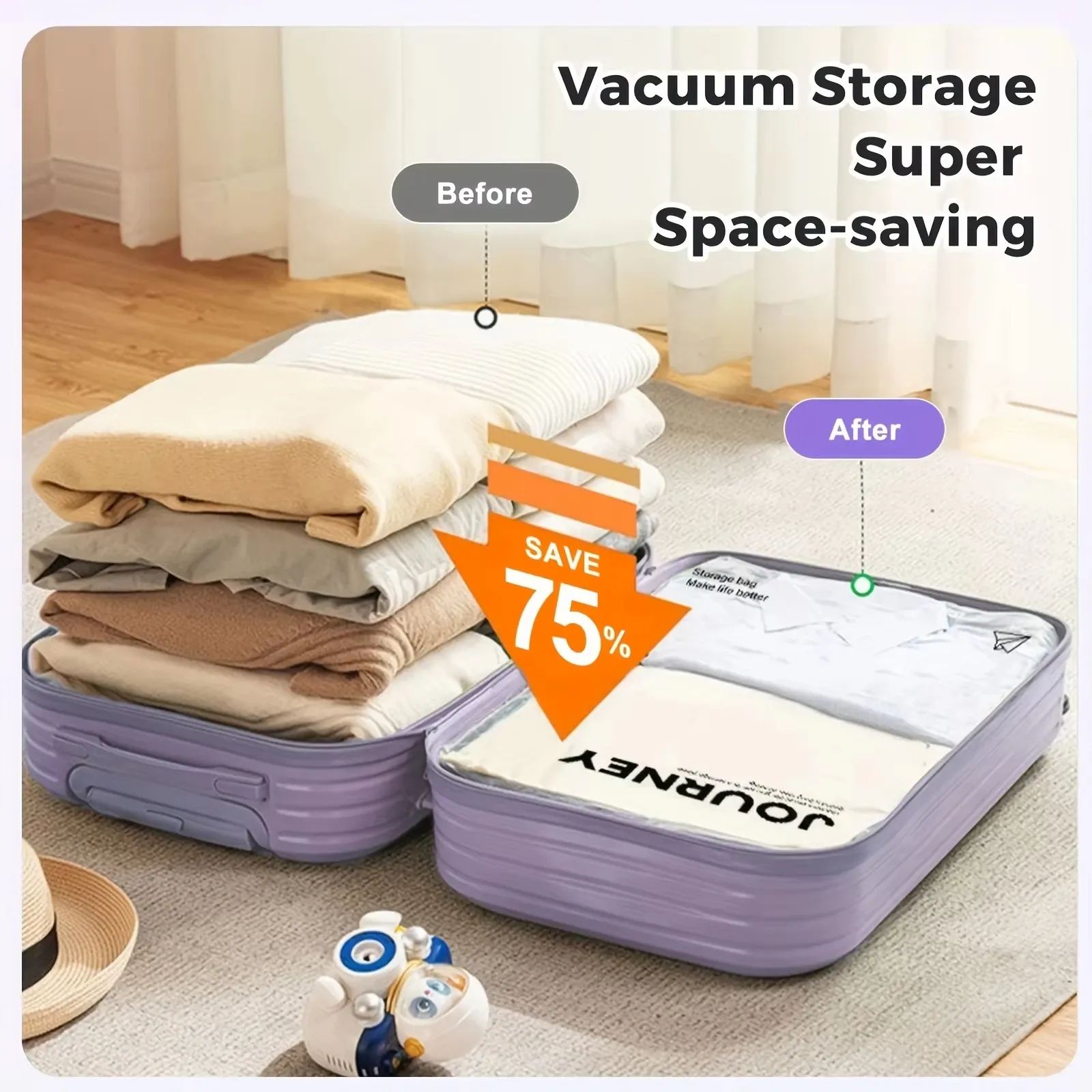 Lot de 2 sacs de rangement sous vide de voyage, à enroulement manuel, pour serviettes, chaussettes et vêtements, sans pompe nécessaire 3