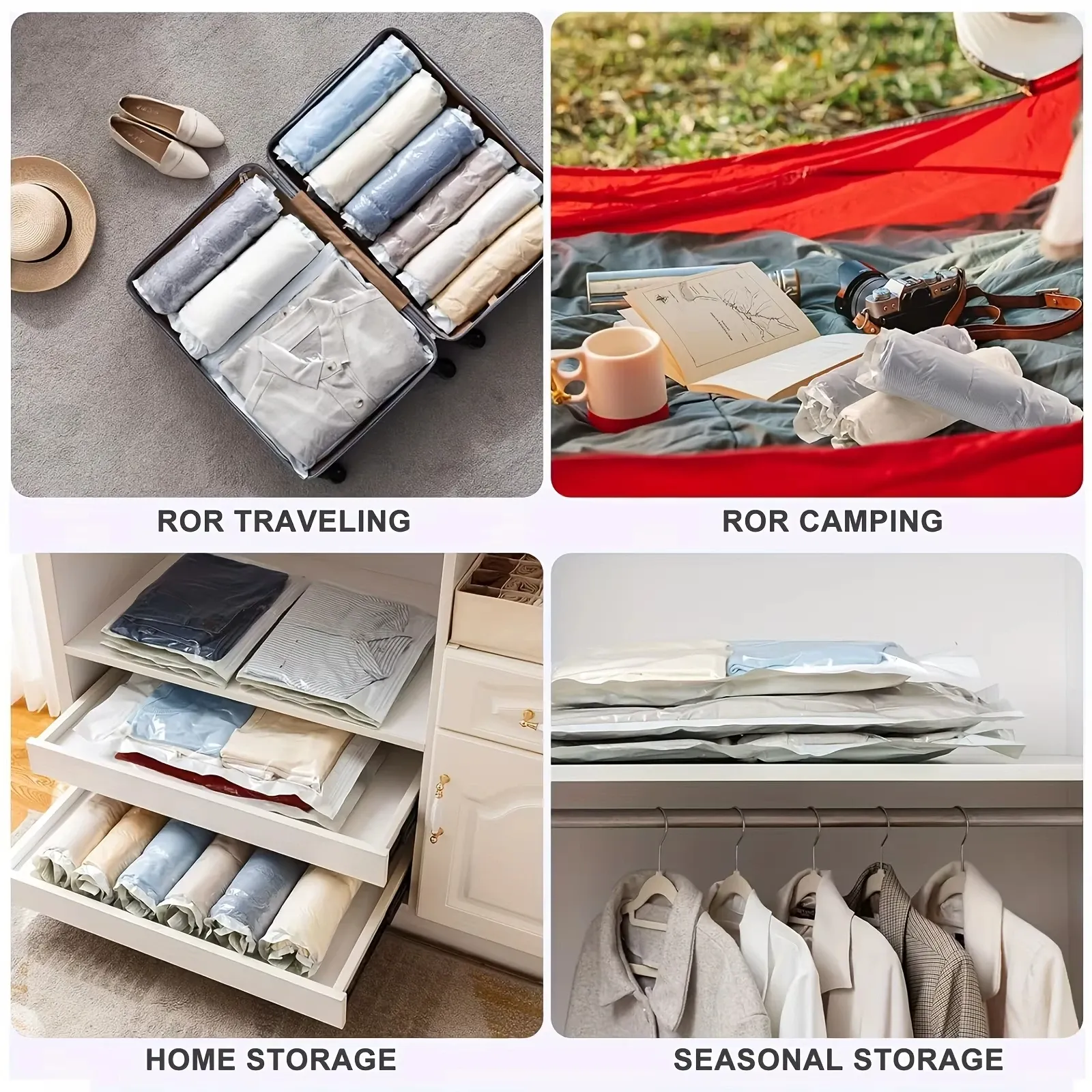 Lot de 2 sacs de rangement sous vide de voyage, à enroulement manuel, pour serviettes, chaussettes et vêtements, sans pompe nécessaire 2