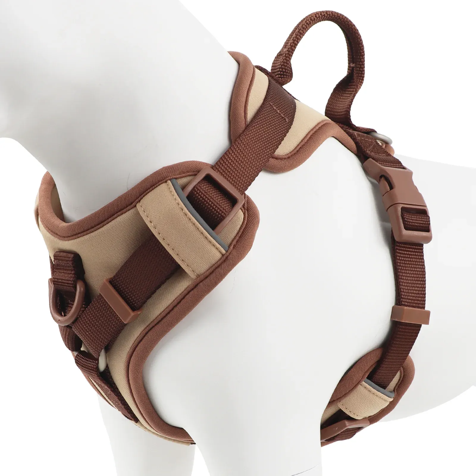 Harnais de luxe pour chien anti-traction, couleur chocolat, réglable, pour petits et grands chiens