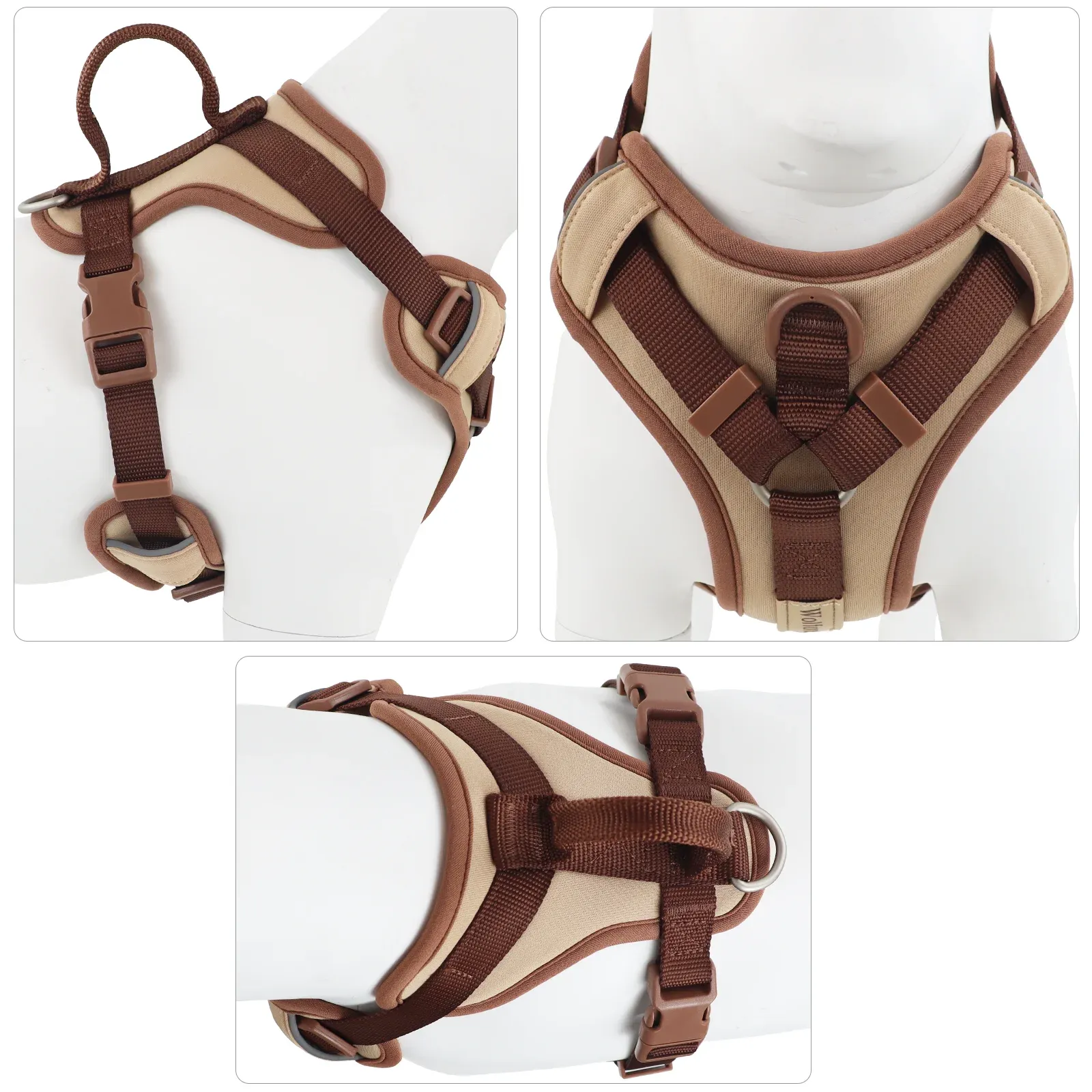 Harnais de luxe pour chien anti-traction, couleur chocolat, réglable, pour petits et grands chiens 4
