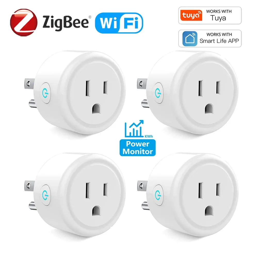 Prise connectée intelligente Tuya 16 A Zigbee/Wi-Fi avec suivi de consommation, compatible Alexa et Google Home