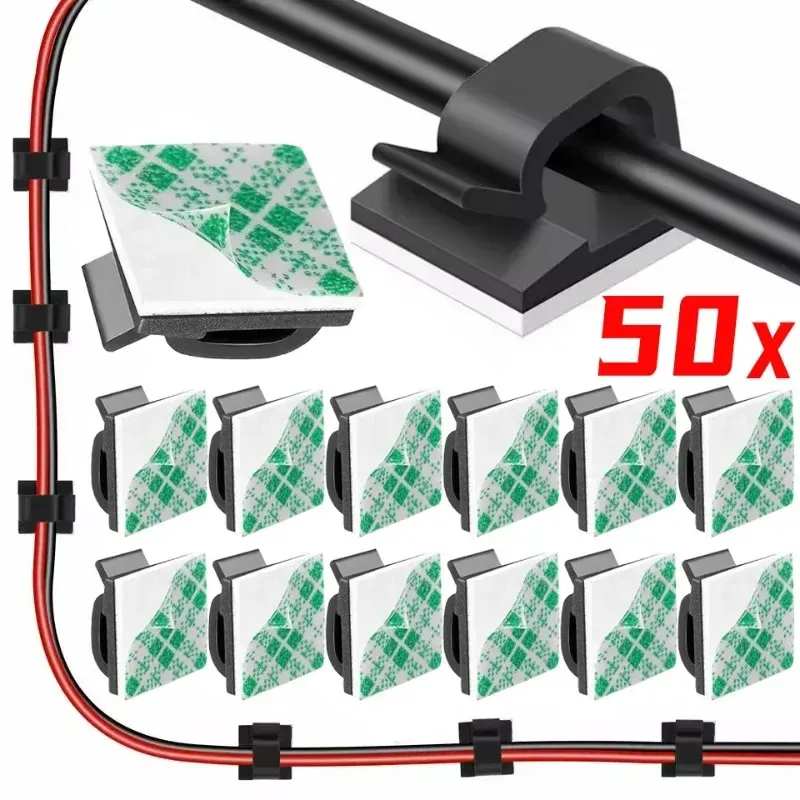 Clips adhésifs de gestion de câbles (lot de 10 à 50 pièces) pour voiture, maison et bureau - Image 1