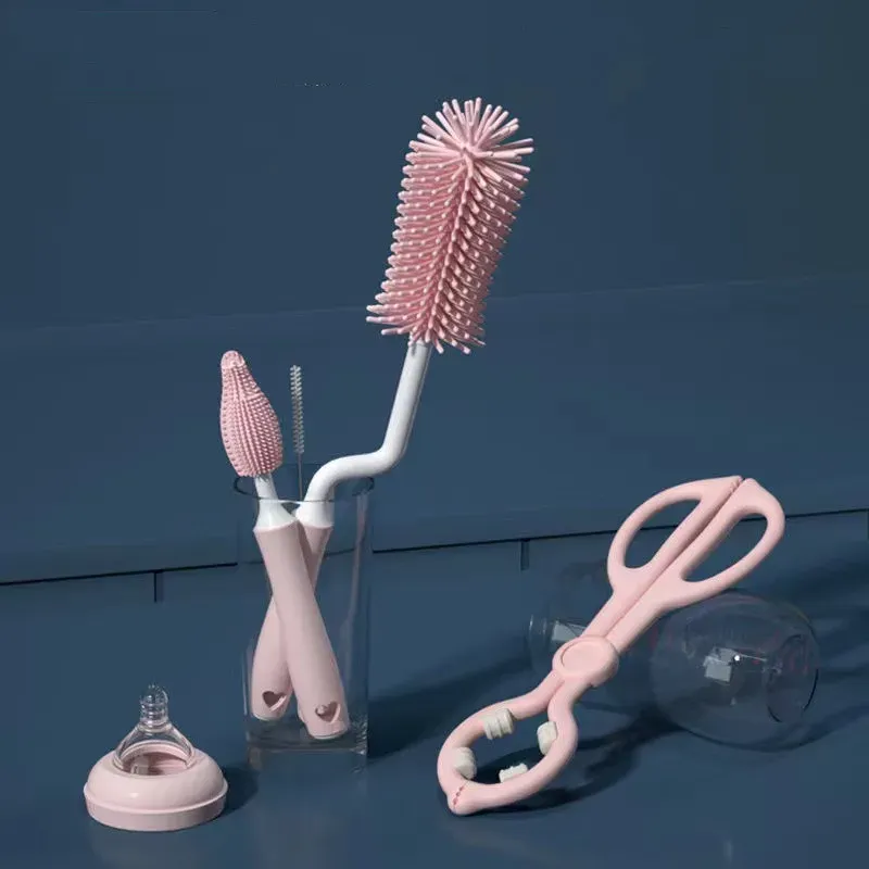 Brosse de nettoyage en silicone pour bouteilles, tétines et pailles, ensemble d'outils de cuisine 3