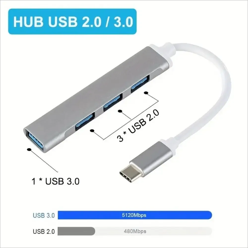 Hub USB-C 4 ports 3.0, adaptateur répartiteur USB-C, station d'accueil OTG pour MacBook Pro 13/15, MacBook Air et PC portable - Chargeur de téléphone USB-C 2