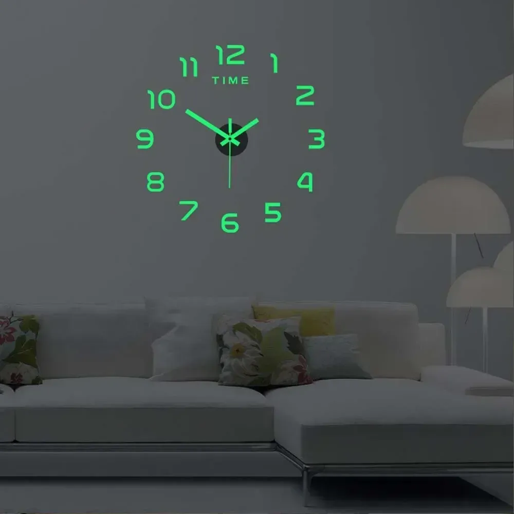 Horloge murale numérique en quartz avec stickers amovibles et aiguilles lumineuses 4