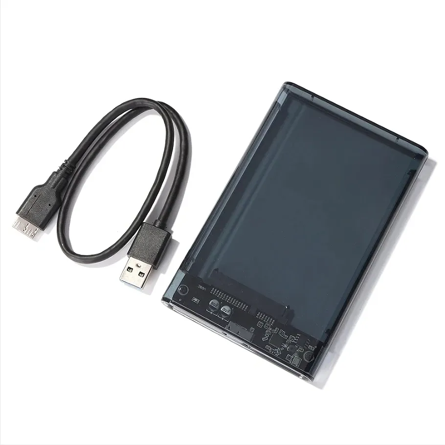 Boîtier transparent pour disque dur 2,5 pouces, adaptateur SATA vers USB 2.0 Type-C pour SSD, boîtier de disque dur externe portable sans outil 2